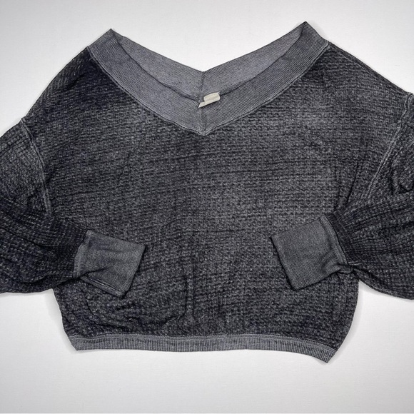 We the Free South Side Thermal Sweatshirt Waffle Black Festival Boho Burnout - Picture 4 of 13